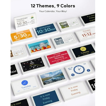 10.1 Inch Digital Clock with Date Day Display for Elderly, Auto Dimming Indoor Temperature Humidity Sensor, 23 Preset Schedules Customizable Alarm, USB/ Photo Frame