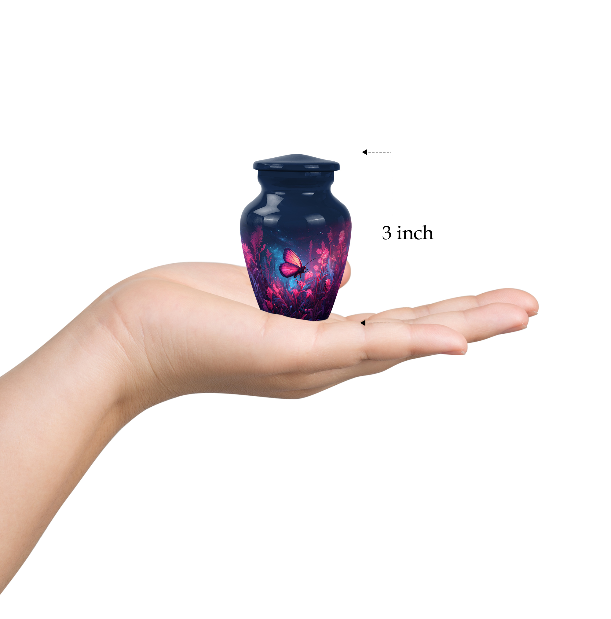 Butterfly Little Cremation Urn For Men & Women Ashes - Keepsake Blue Urns For Human Ashes For Male & Female - Little Urns For Girl And Boy - Pink Flowers Small Urn For Adults, 3 Inch