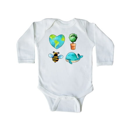 

Inktastic Earth Day Plant a Tree Save the Bees Save the Seas Love Your Mother Gift Baby Boy or Baby Girl Long Sleeve Bodysuit