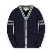 Hope & Henry Boys' Long Sleeve Cable Knit Cardigan Sweater with Stripe Details and Pockets