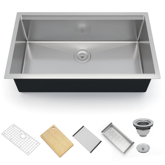 33" Undermount Workstation Kitchen Sink - 16 Gauge Stainless Steel Single Bowl Sink with Soundproof Padding & Scratch-Resistant Finish - 33x19" for Modern Kitchens