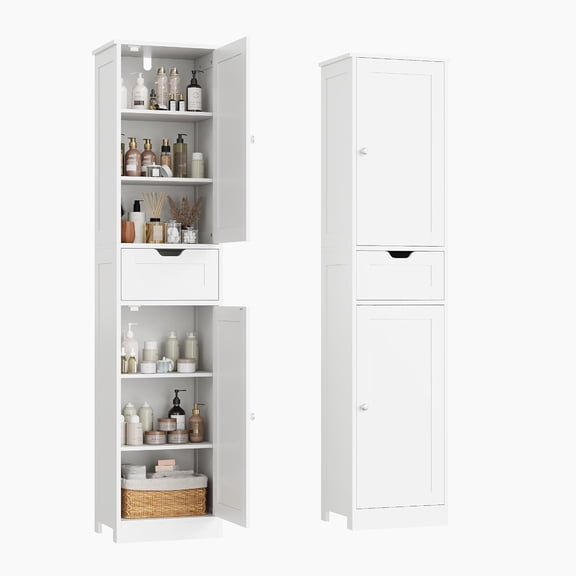 67 in Narrow Bathroom Storage Cabinet with Drawers Adjustable Shelves for Kitchen and Living Room White
