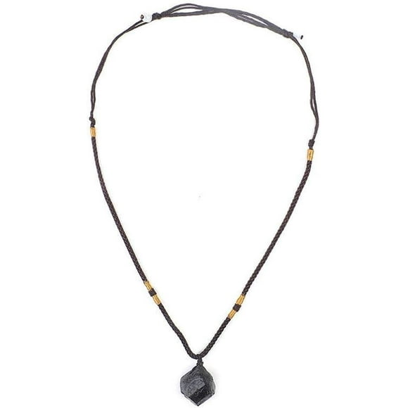 Natural Black Tourmaline Stone Necklace Crystal Original Stone Ore Specimen Fashion Amulet Tourmaline Pillar Pendant Hand Braided Chakra Gemstone Pendant Necklace for Men Women