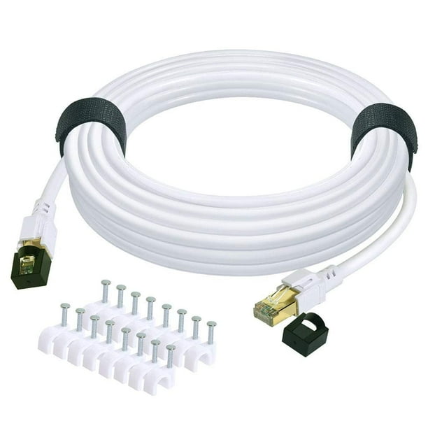 Cable Ethernet QIFGUO Cat 8, 50 pies, 2000 MHz, 40 Gbps, blanco