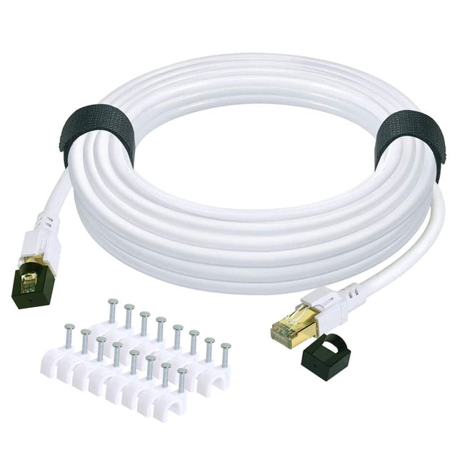 Cable Ethernet QIFGUO Cat 8 de 100 pies, 40 Gbps, 2000 Mhz, RJ45, blanco