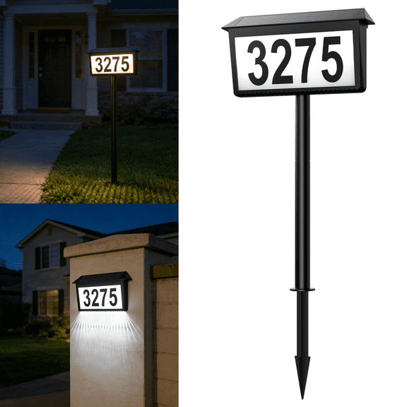 Yinghao Solar House Numbers Outdoor Waterproof LED Lighted Plaque, 3 Color Modes Ground-Plugged and Wall-Mounted Address Signs for Home, Yard, Garden