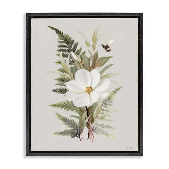 Stupell Industries Scandinavian Bumble Bee & Flower Black Floating Frame Canvas Art, 17 x 21, by House Fenway