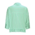 thumbnail image 6 of Craaazy T Shirts For Women Casual Striped Short Three-quarter Sleeve Button-down Shoulder Casual Loose Ruffled Hem Shirt With Pocket Gifts For Women, 6 of 8