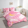 thumbnail image 3 of Feelyou Dreamy Pink Galaxy Bedding Comforter Set 7pcs, Mystic Stars Moon Cloud Queen Bedding Sets, Watercolor Artwork Reversible Queen Sheet Sets, Super Cozy Room Decor, 3 of 7