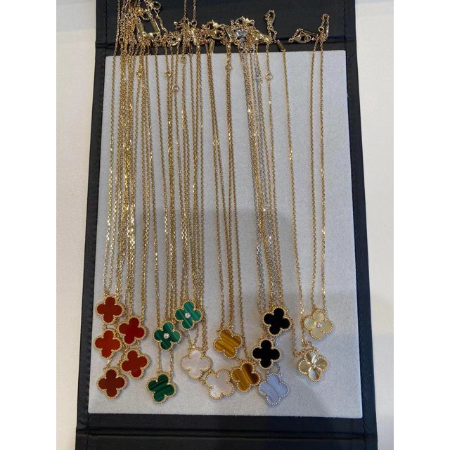 Collar de trébol de cuatro hojas para mujer, oro rosa, ónix rojo, fritillaria blanca, colgante clásico a juego, cadena de clavícula dorada