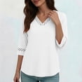 thumbnail image 5 of ClodeEU Women's V Neck Elbow Sleeve Blouse,Casual Loose Fit Solid Color Top White,Women's Plus M, 5 of 7