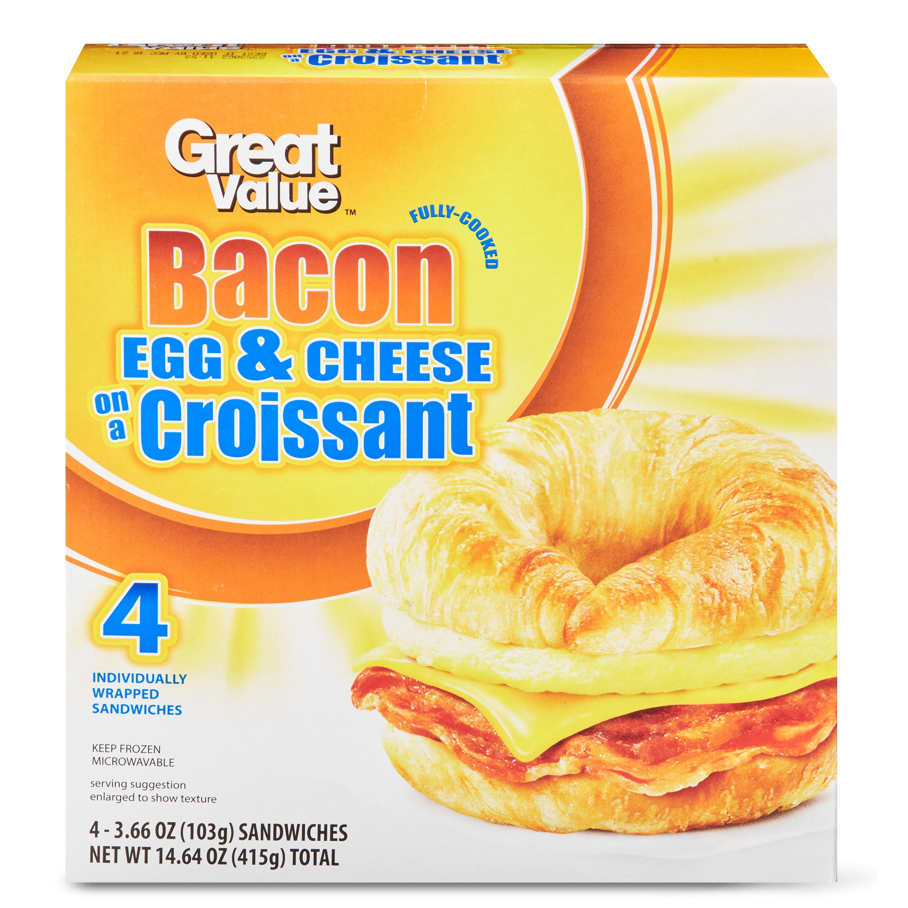 Great Value Bacon Egg Cheese On A Croissant 14 64 Oz 4 Count Great Value Bacon Egg Cheese On A