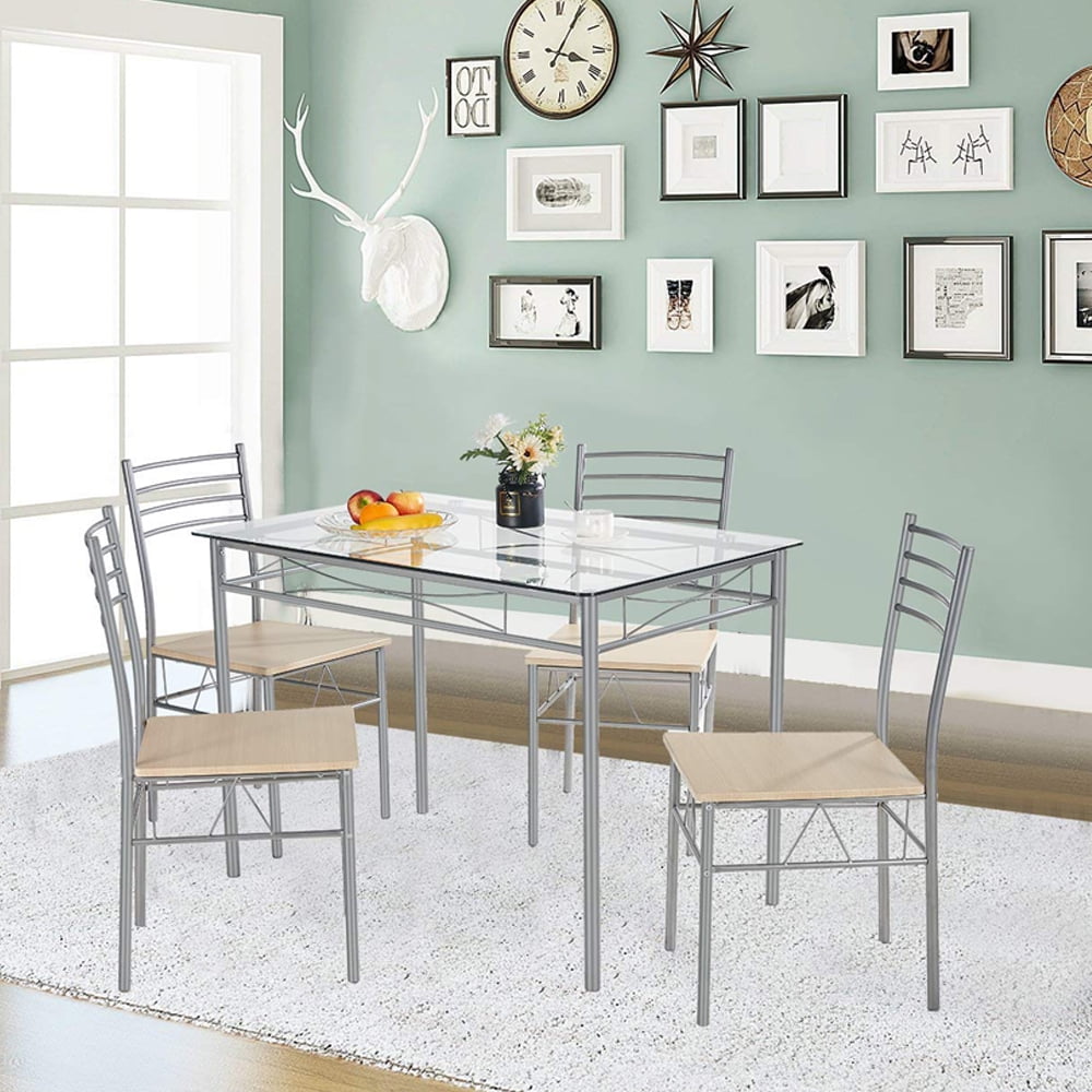 UBesGoo 5 Piece Dining Table Set 4 Chairs Wood Metal Kitchen Breakfast ...