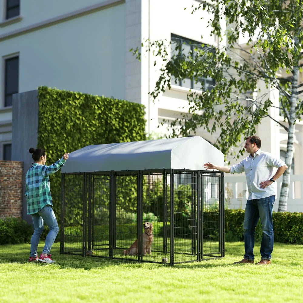 Barara King Dog House,Pet House,Outdoor Dog Kennel with Two-Room Design, Water-Resistant & Sun-Proof Cover