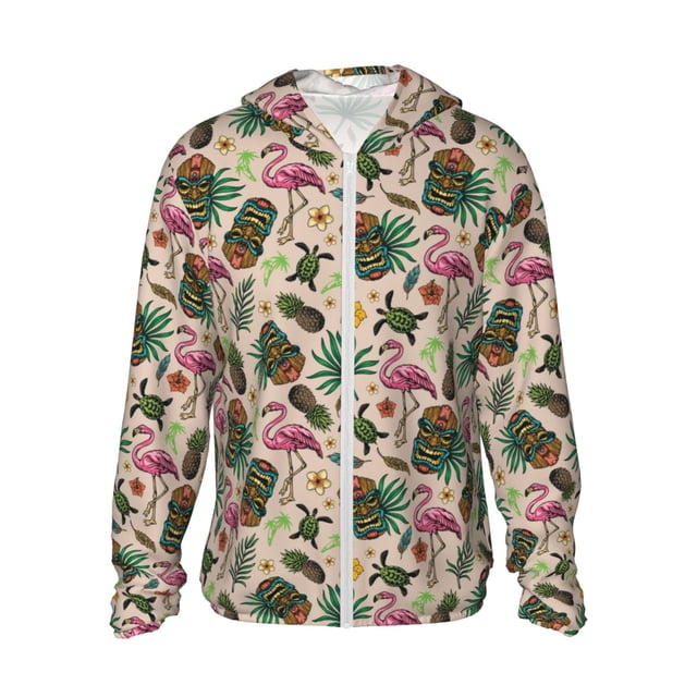 Fotbe Tropical Mask Flamingo Chaqueta con Protección Solar UPF 50+ para Hombre y Mujer, Camisa con Capucha y Bolsillos-XX-Large