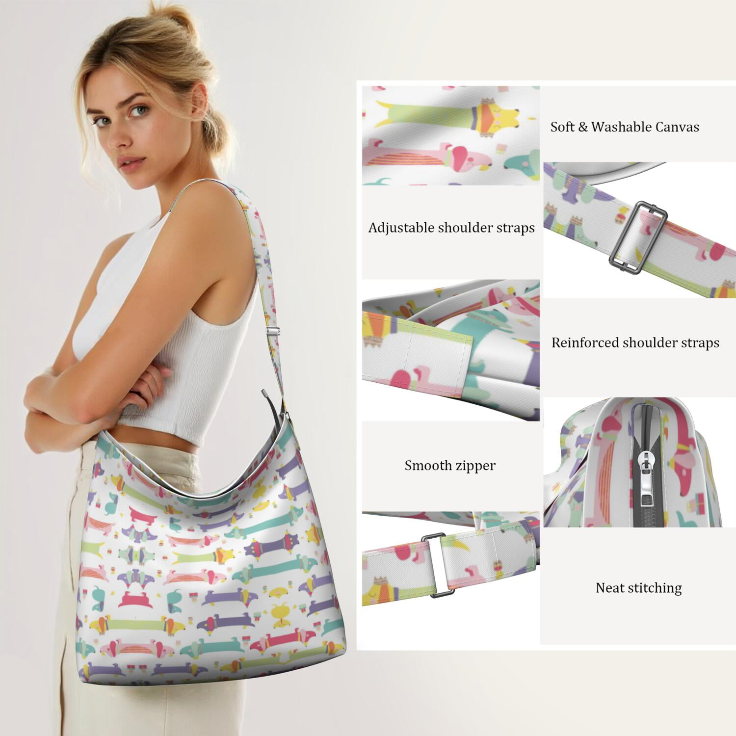 Women's Cute Dog Print Crossbody Bag Lightweight Adjustable Shoulder Purse for Dog Lovers
