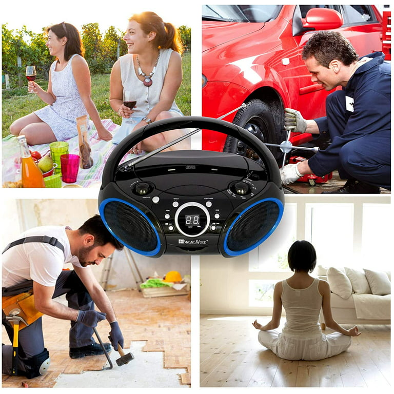 SINGING WOOD 030B - Reproductor de CD portátil con Bluetooth para radio  estéreo AM FM en el hogar, línea auxiliar, conector para auriculares, CA