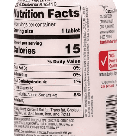 Leader Glucose Tablets, Chewable Low Blood Sugar Tablets, Boosts Energy, Fast-Acting, Fat Free, Gluten Free, Sodium Free, Caffeine Free, Great Tasting Orange Flavor, 50 Tablets