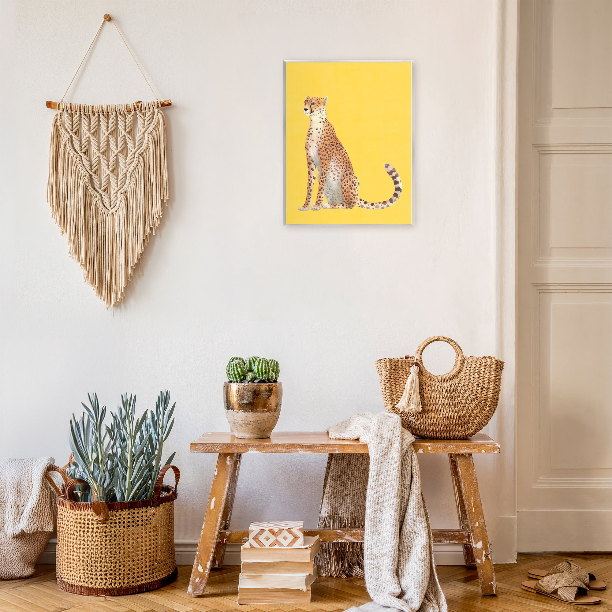 Stupell Industries Cheetah on Vibrant Yellow Wall Plaque Art, design by Karolina Sato