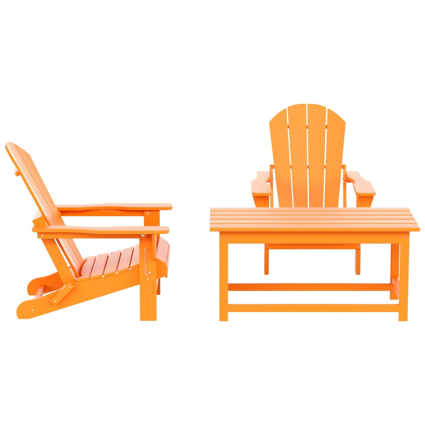 Polytrends  Laguna Hdpe All Weather Outdoor Patio Foldable Adirondack Chairs Conversation Set (3-Piece Set) Orange