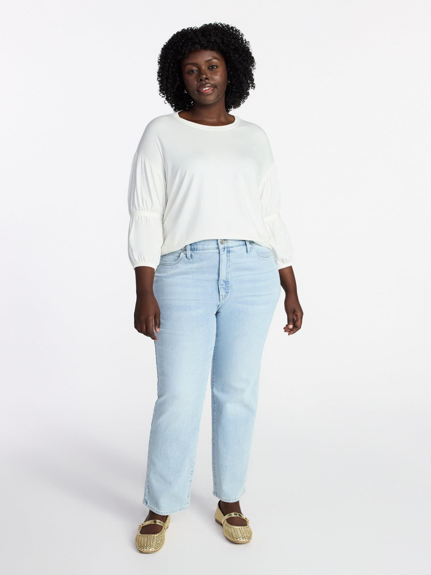 Terra & Sky Women's Plus Size Double Blouson Top with 3/4-Length Sleeves, Sizes 0X-5X