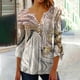 thumbnail image 1 of ICHUANYI Clearance Women's Casual Trumpet 3/4 Sleeve Printed Buttoned Basic Ruched Corset Tunic Tops Pleated T-shirts Blouses(Gray, XL) ICHUANYI WER2023080902076, 1 of 5