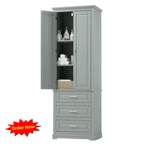 Tcbosik 70" Modern Storage Cabinet, Freestanding Linen Cabinet with Adjustable Shelves, Bathroom Cabinet with 3 Drawers, Cupboard for Kitchen, Living Room, Dining Room, Grey