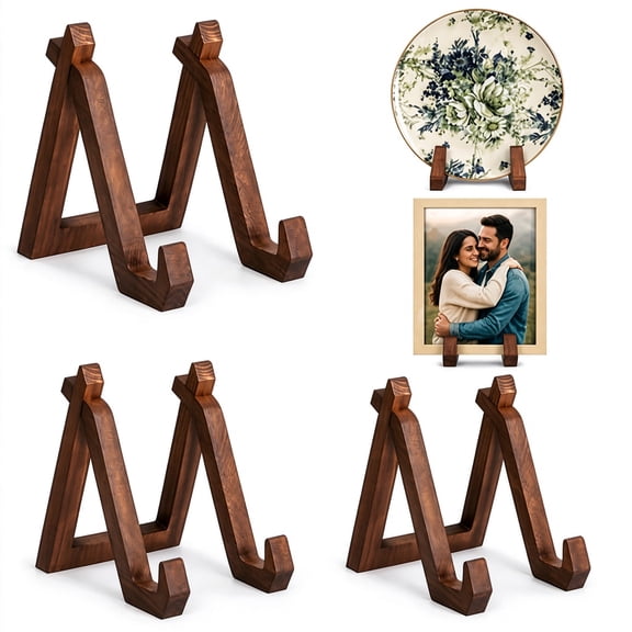 Solid Wood Plate Stand, 6 in, for Kitchen Display, Dark Brown, 3 Pack