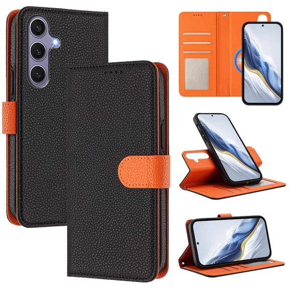 Allytechgroup Wallet Case for Samsung Galaxy S25 FE with Wrist Strap, PU Leather Ptotective Rugged with Card Holder Support Wireless Charging Shockproof Full Body Cover for Women Men, Black