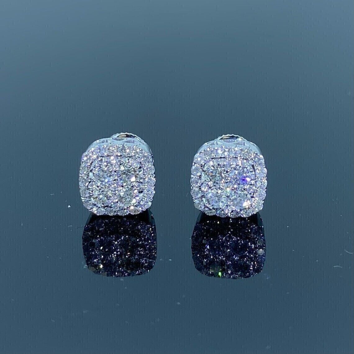 2 Ct Round Cut Created Diamond Men's Cluster Stud Earrings 14K White Gold Plated
