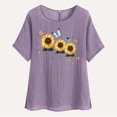 thumbnail image 4 of QATAINLAV Cotton and Linen Short Sleeve Tees for Women Trendy Sunflower Graphic Print Blouse Summer Lightweight Beach Tops Vacation Outfits Purple M Camisas Para Hombres, 4 of 8