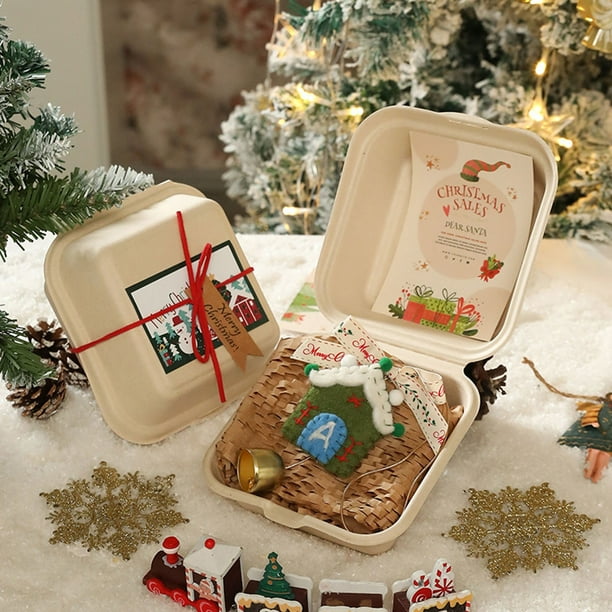 Juego de adornos para árbol de Navidad con cinta de terciopelo y adornos de madera: kit de 5 piezas para colgar en el coche, ideal para regalar en estas fiestas.