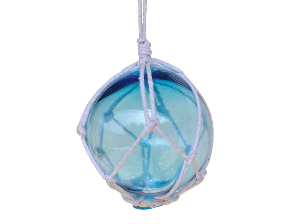 Pack Of 2] Light Blue Japanese Glass Ball Fishing Float With White Netting  Decoration 3 