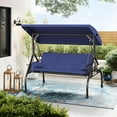 thumbnail image 2 of SOLAURA 3 Seat Outdoor Patio Swing with Adjustable Canopy, Porch Glider Swing with Thickened Cushions Pillows and Cup Holders for Adults, Converting Swing bed for Yard Garden Balcony(Blue), 2 of 8
