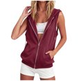 thumbnail image 3 of Women's Casual Zip Up Hooded Sleeveless Vest Jacket with Pockets Lightweight Relaxed Fit Sleeveless Outerwear for Women Everyday Travel Work Red XL, 3 of 5