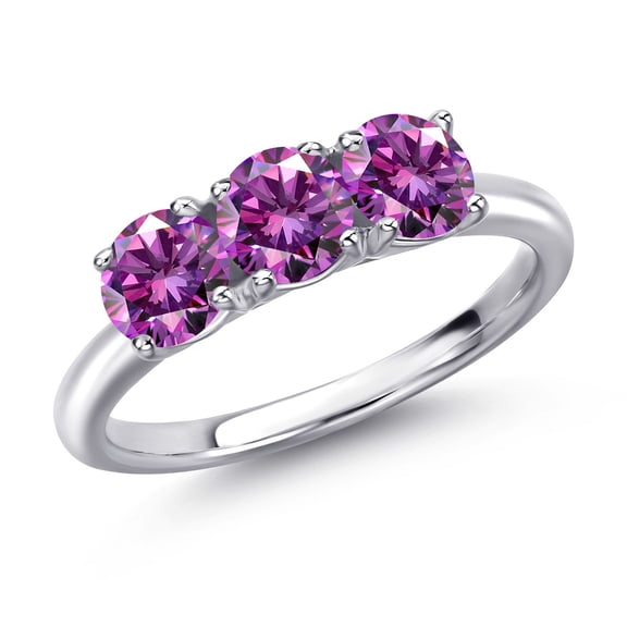 Gem Stone King 925 Sterling Silver Fancy Purple Zirconia Engagement Ring for Women | 1.38 Cttw | Round 5MM | Gemstone Birthstone | Size 5