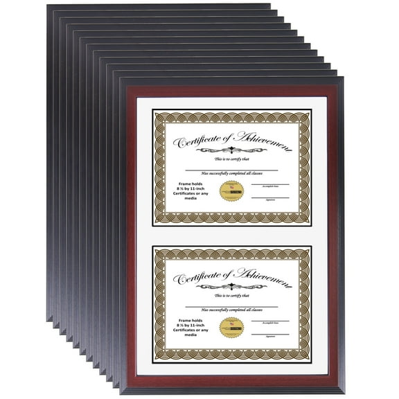 CreativePF [14x20.5mh-w] Mahogany Finish Double Diploma Frame Holds Two 8.5 by 11-inch Documents with Wall Hanger (Black Matting, 12)
