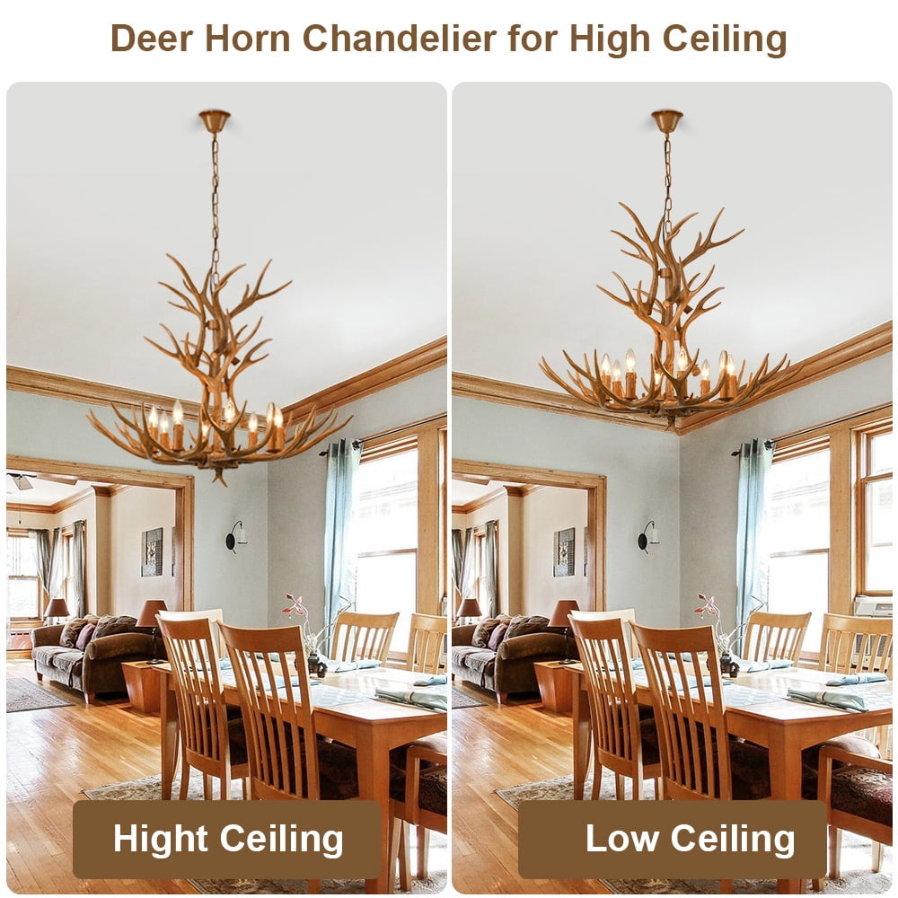 Deer Antler Chandelier 8 Light, Antler Pendant Light Fixturs, Vintage Farmhouse Deer Horn Chandelier Lighting for Living Room Dining Bedroom Christmas