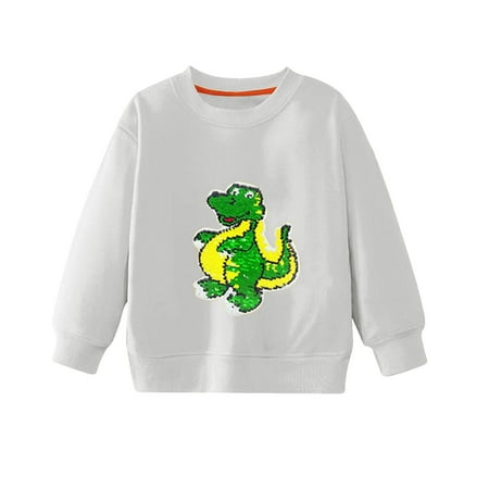 

REDARER Creative Cute Kids Clothes Boys and Girls Hoodie Spring and Autumn Multi Color Sequins Big Children Long Sleeves Leisure Children Cartoon Dinosaur Pattern White 12-13 Years