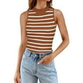 thumbnail image 1 of HBFAGFB Débardeurs Mode Femme Polyvalent Col Rond Sans Manches Côtelé Slim Rayé Gilet Marron Taille TG, 1 of 5