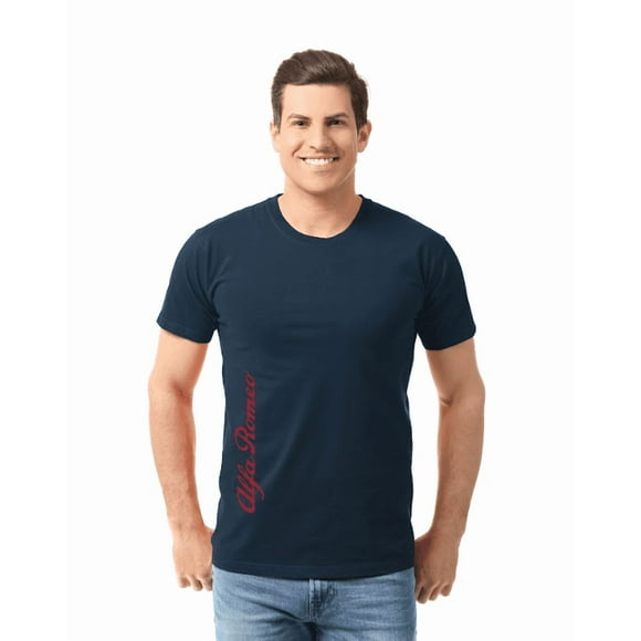 Alfa Romeo Playera Caballero Algodón Suavizado Logo Vertical Estilo Racing Casual