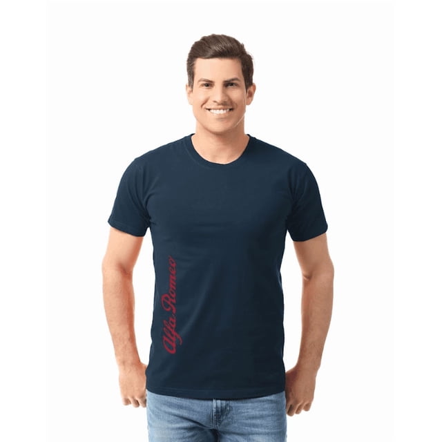 Alfa Romeo Playera Caballero Algodón Suavizado Logo Vertical Estilo Racing Casual