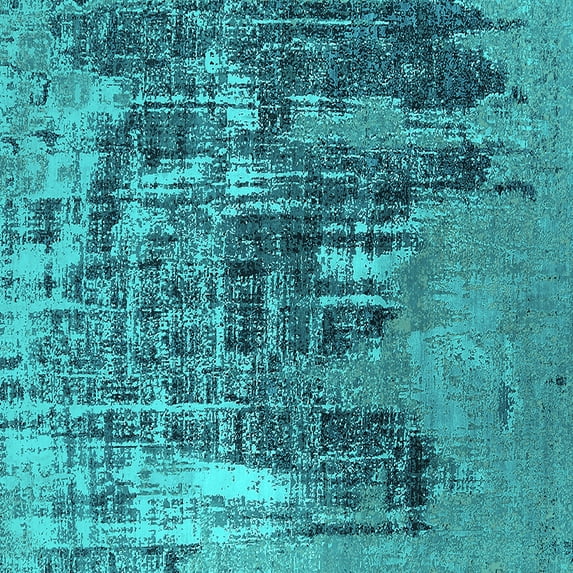 Ahgly Company Machine Washable Indoor Square Oriental Turquoise Blue Industrial Area Rugs, 8' Square