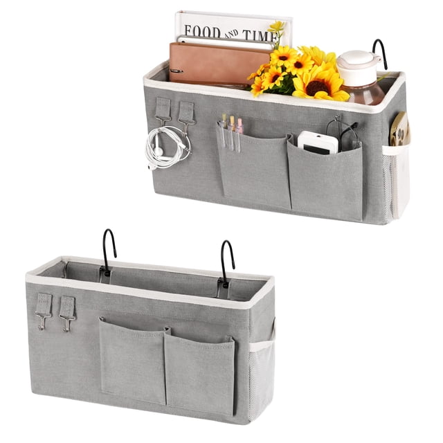 Loghot Bedside Caddybedside Storage Bag Hanging Organizer For Bunk And Hospital Beds Dorm Rooms Bed Rails Can Be Placed Glasses Books Mobile Phones Keys (2Pc Grey)