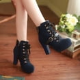 thumbnail image 5 of hopeusnice Women's Buckle Lace Up Ankle Boots Chunky Heel Suede Booties High Heel Dress Shoes Fall Winter Warm Comfortable Fashion Boots Blue 43, 5 of 6