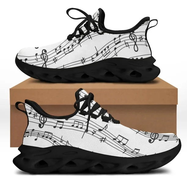 Zapatillas deportivas planas con estampado de dibujos animados y notas musicales para mujer, cómodas, con cordones, para hombre