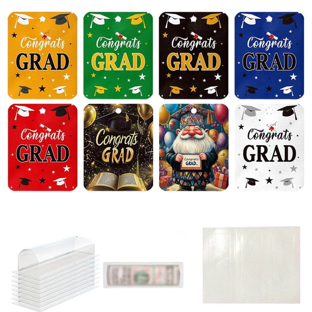 Adornos con clip para billetes de graduación para regalar billetes y cheques con funda de plástico para decoración de graduación (paquete de 8) (billetes no incluidos) A