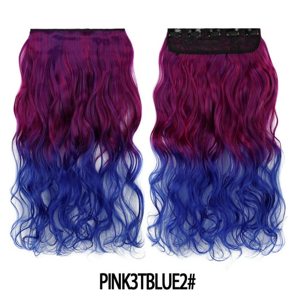 XmhyTop 17.7" Long Straight Clip in Hair Extensions, Full Head One Piece Style with 5 Clips, Highlight Synthetic Fibre, Easy-to-Wear for Women, Dark Red to Blue