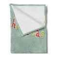 thumbnail image 2 of Christmas Soft Flannel Fleece Blanket, Merry Christmas Lettering with Funny Gift Santa and Deer Snowflakes, Cozy Plush for Indoor and Outdoor Use, 50" x 60", Almond Green Multicolor, by Ambesonne, 2 of 5