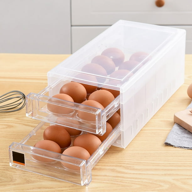 Caja De Almacenamiento De Huevos De Cocina Caja De Huevos De 24 Rejillas Contenedor De Alimentos Cajas Organizadoras Para Almacenamiento Cortador De Huevos Multifuncional De Doble Capa Monstrate HA020...